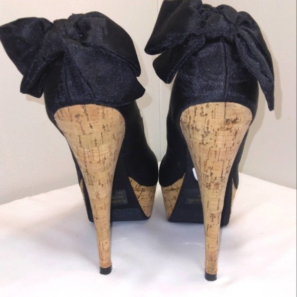 NWT Charlotte Russe 'Paloma' Black and Cork Platform Heels with bow Size 8 - Picture 4 of 12
